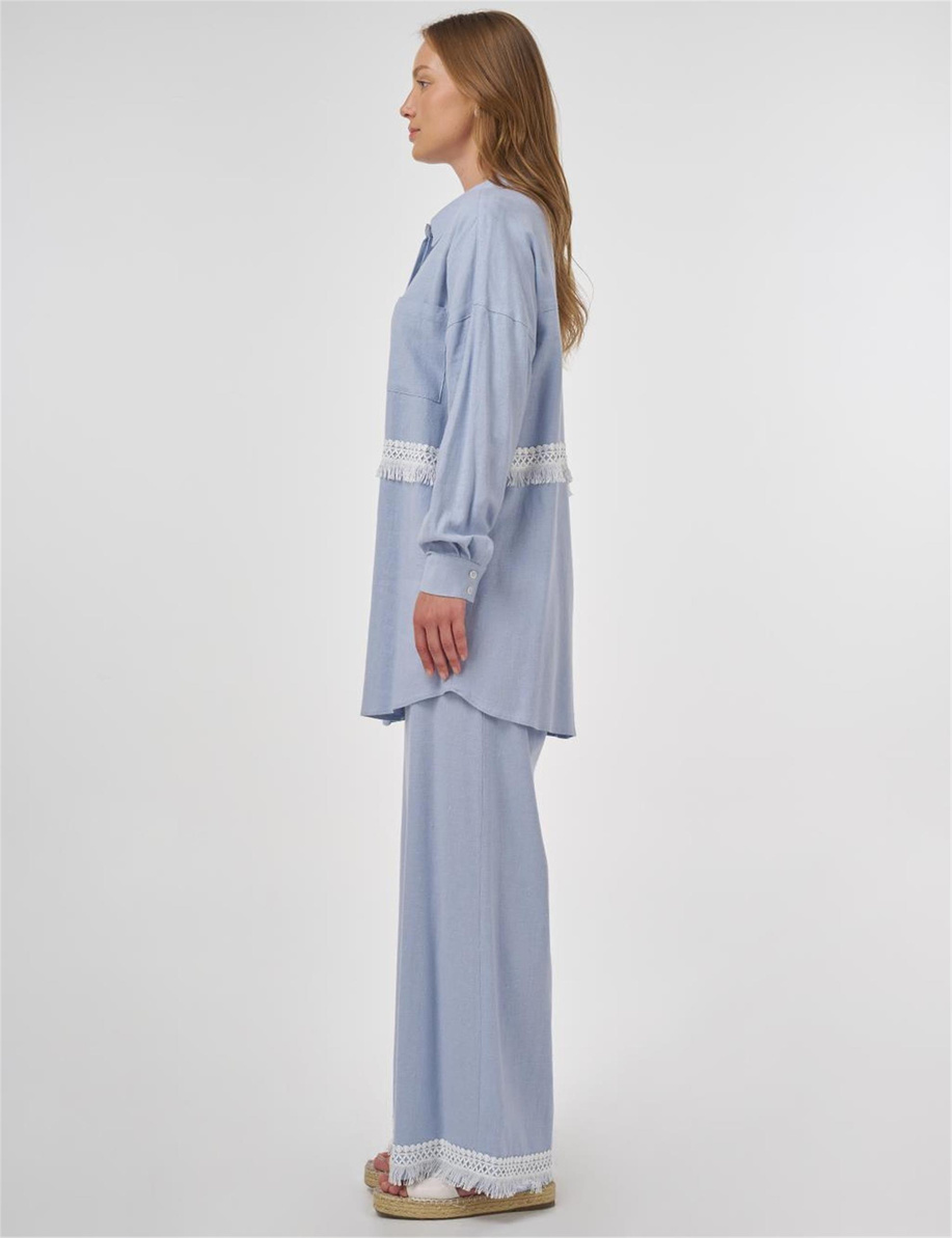 Dantel Garnili Keten Viskon İkili Takım 