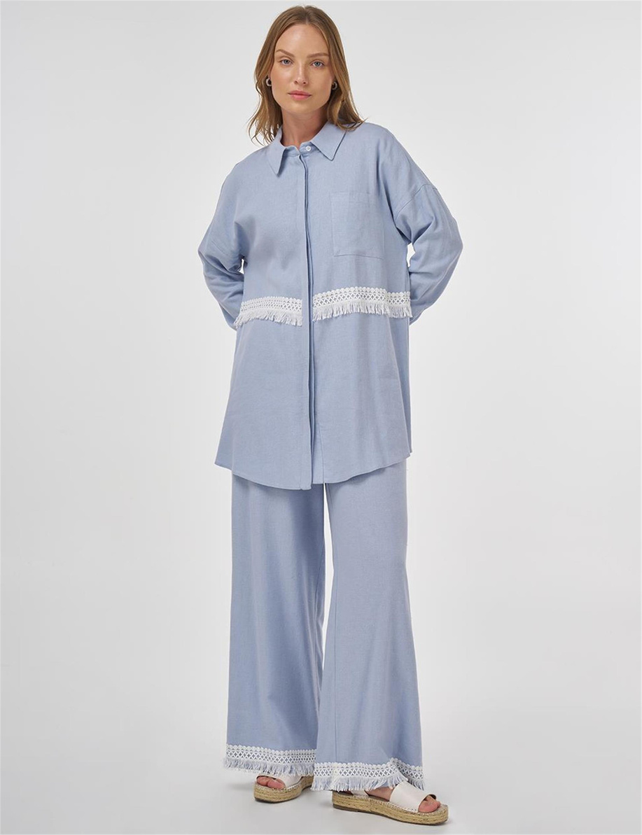 Dantel Garnili Keten Viskon İkili Takım 