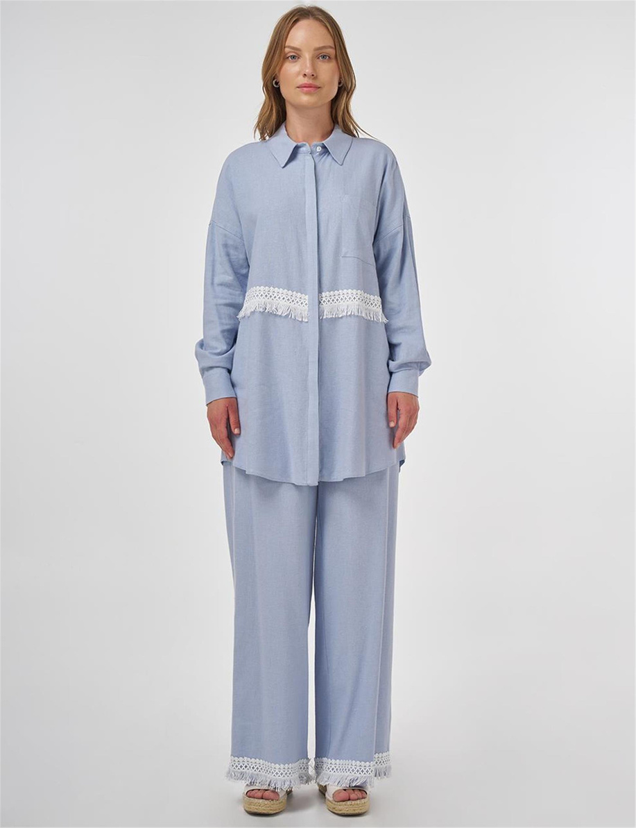 Dantel Garnili Keten Viskon İkili Takım 