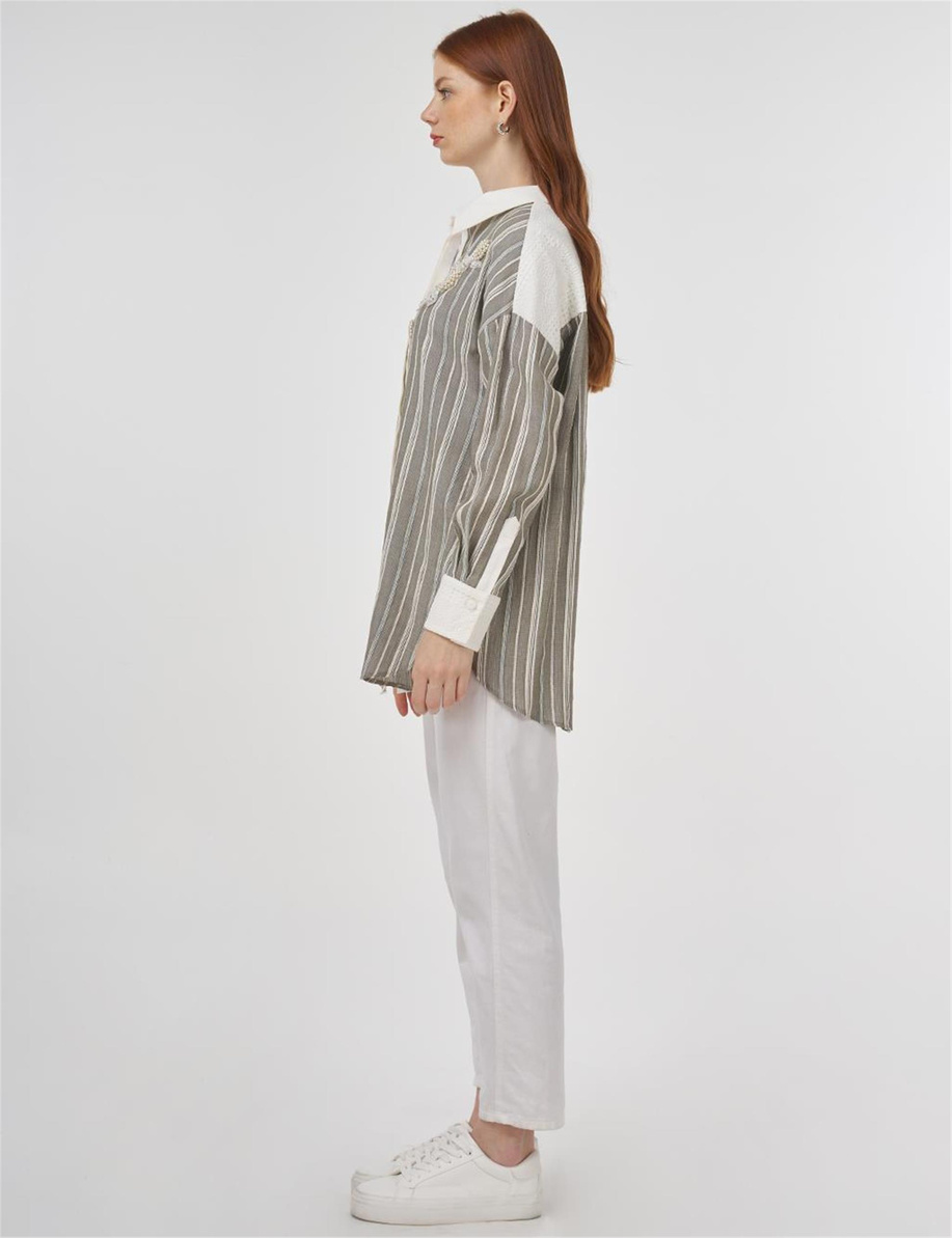 Dantel Garnili Pamuklu Tunik Haki