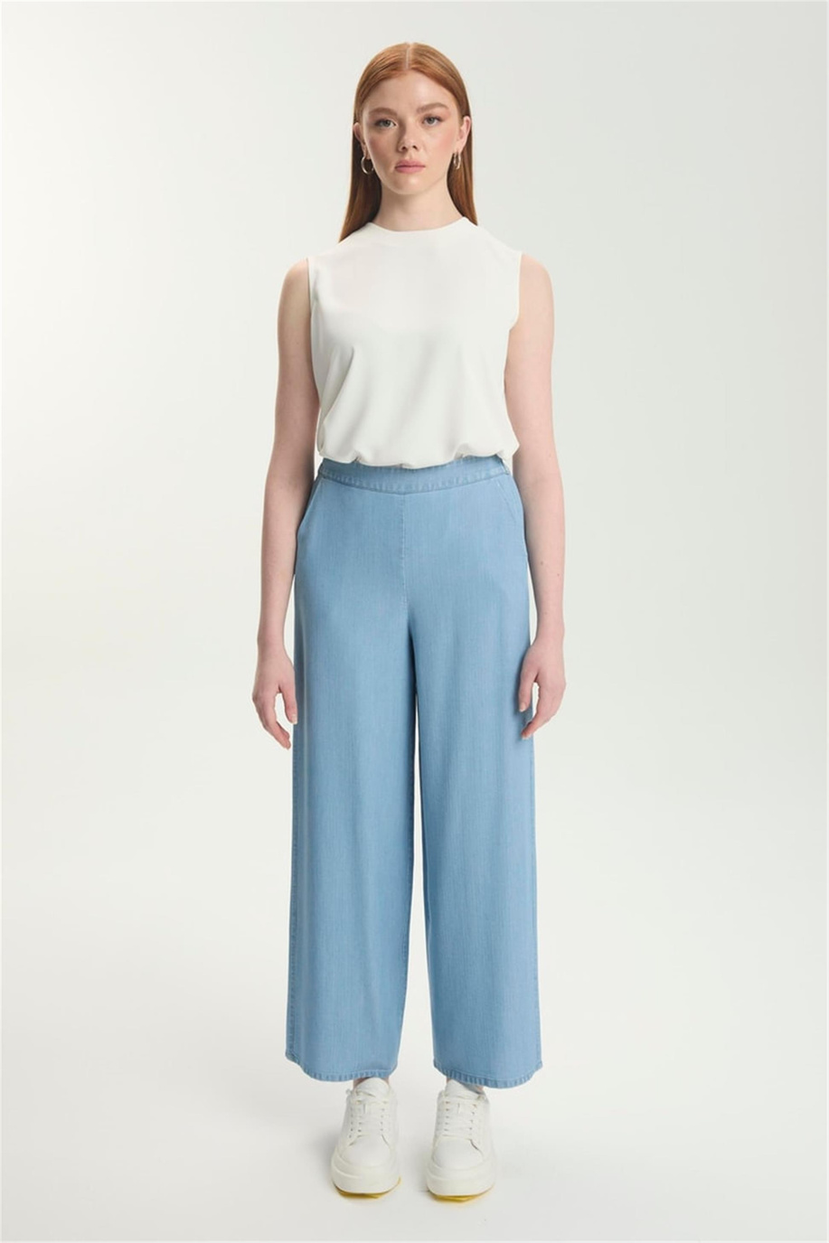 Denim Geniş Paça Pantolon Mavi - 25YZ0013