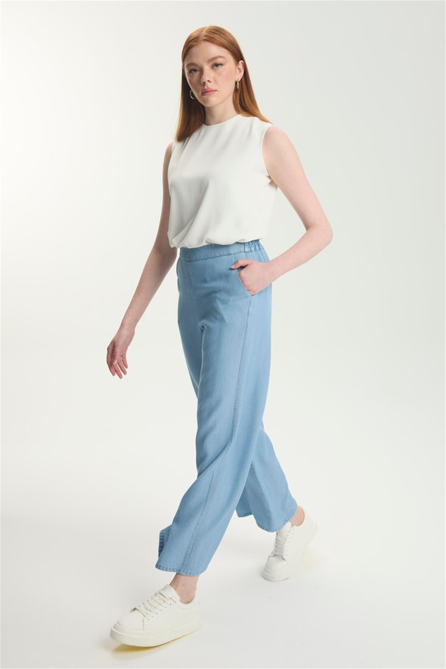 Denim Geniş Paça Pantolon Mavi - 25YZ0013