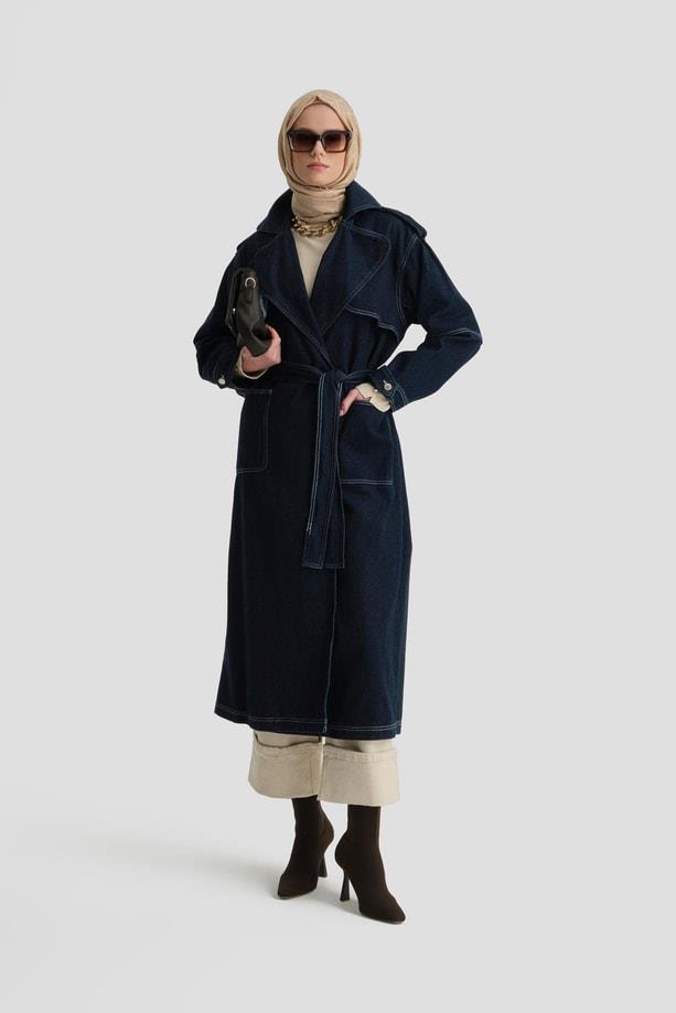 Denim Koyu Mavi Trençkot