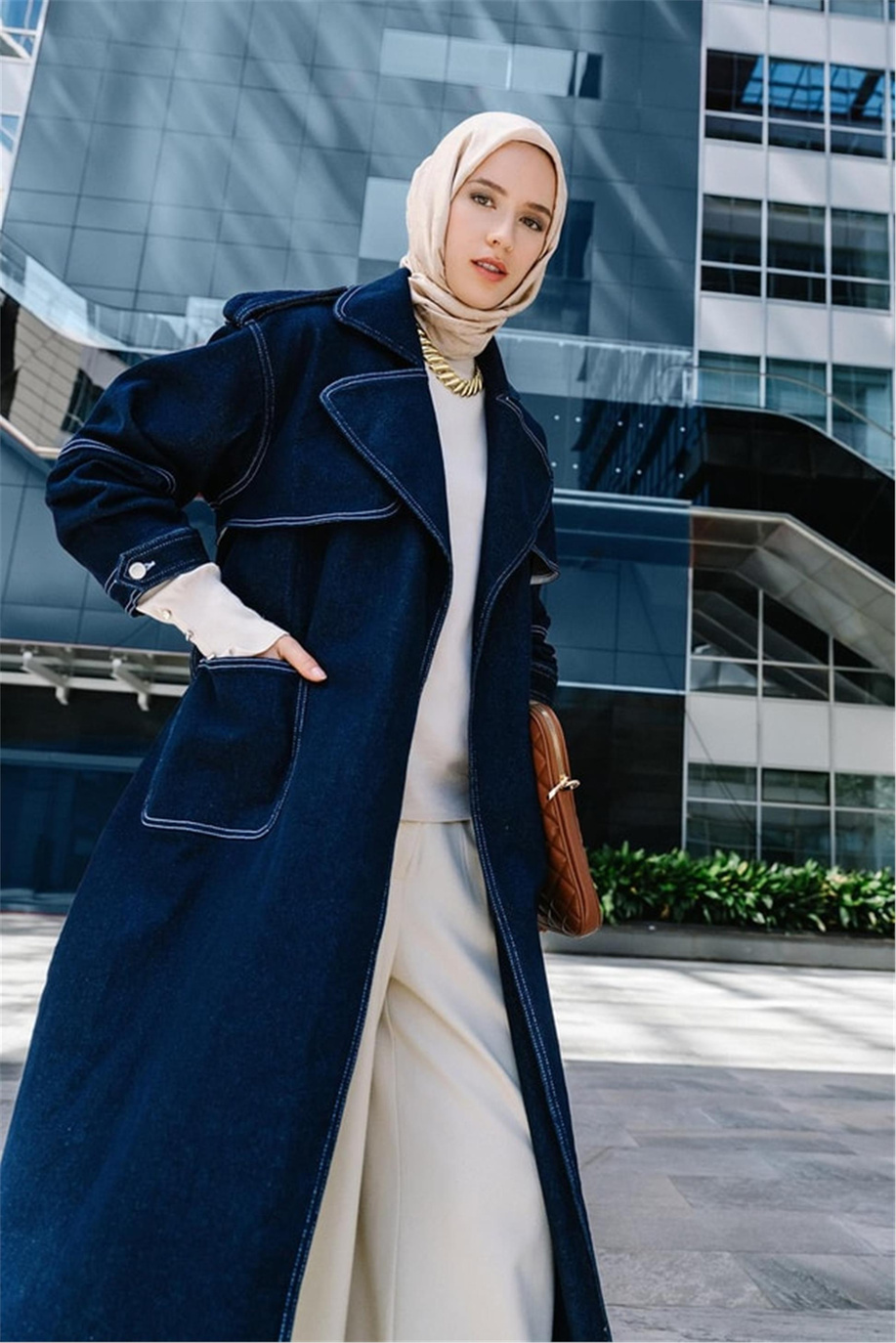 Denim Koyu Mavi Trençkot