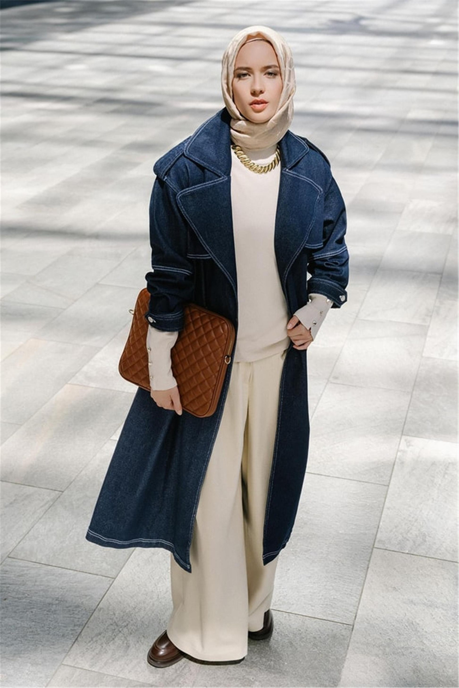 Denim Koyu Mavi Trençkot