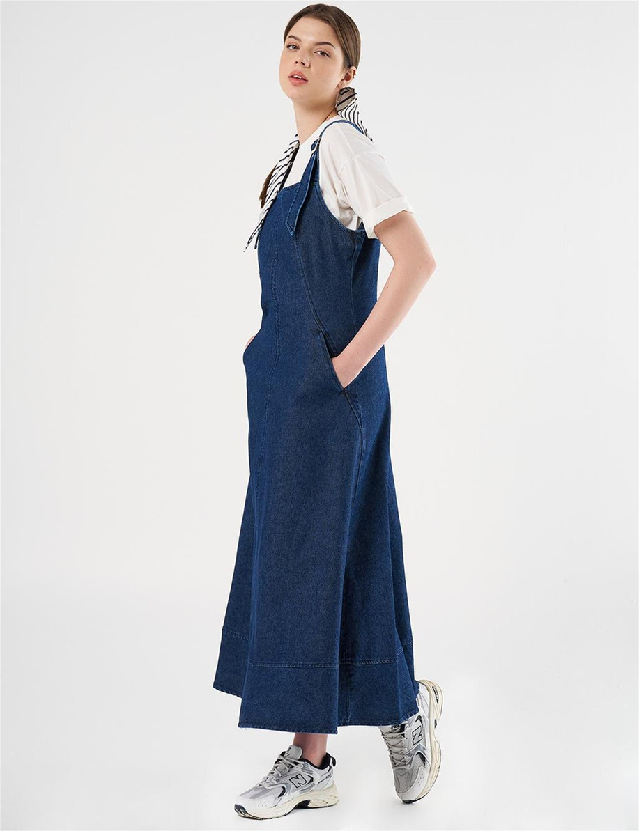 Denim Salopet Elbise İndigo