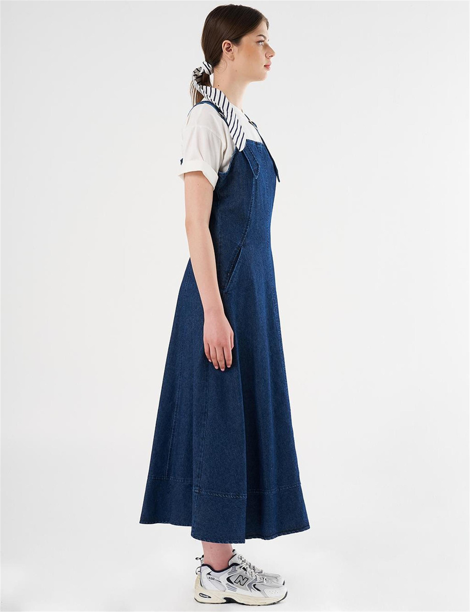 Denim Salopet Elbise İndigo