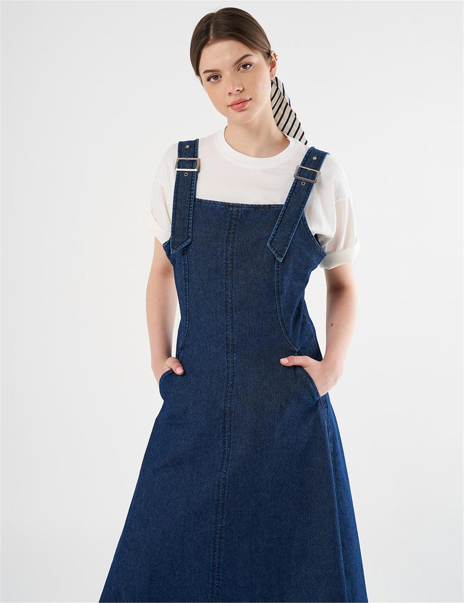 Denim Salopet Elbise İndigo