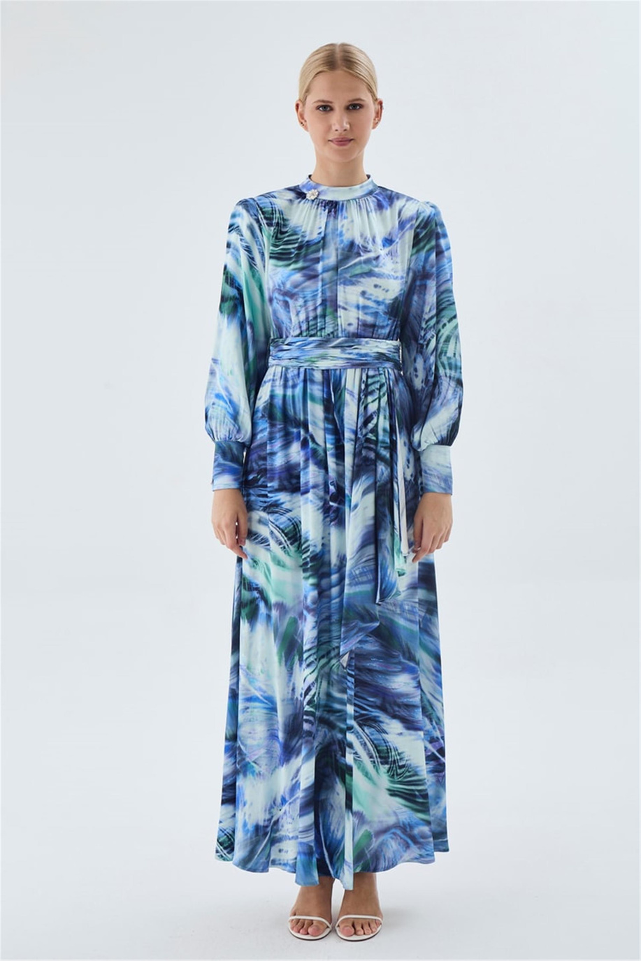 Desenli Elbise Mavi - 25YZ0455