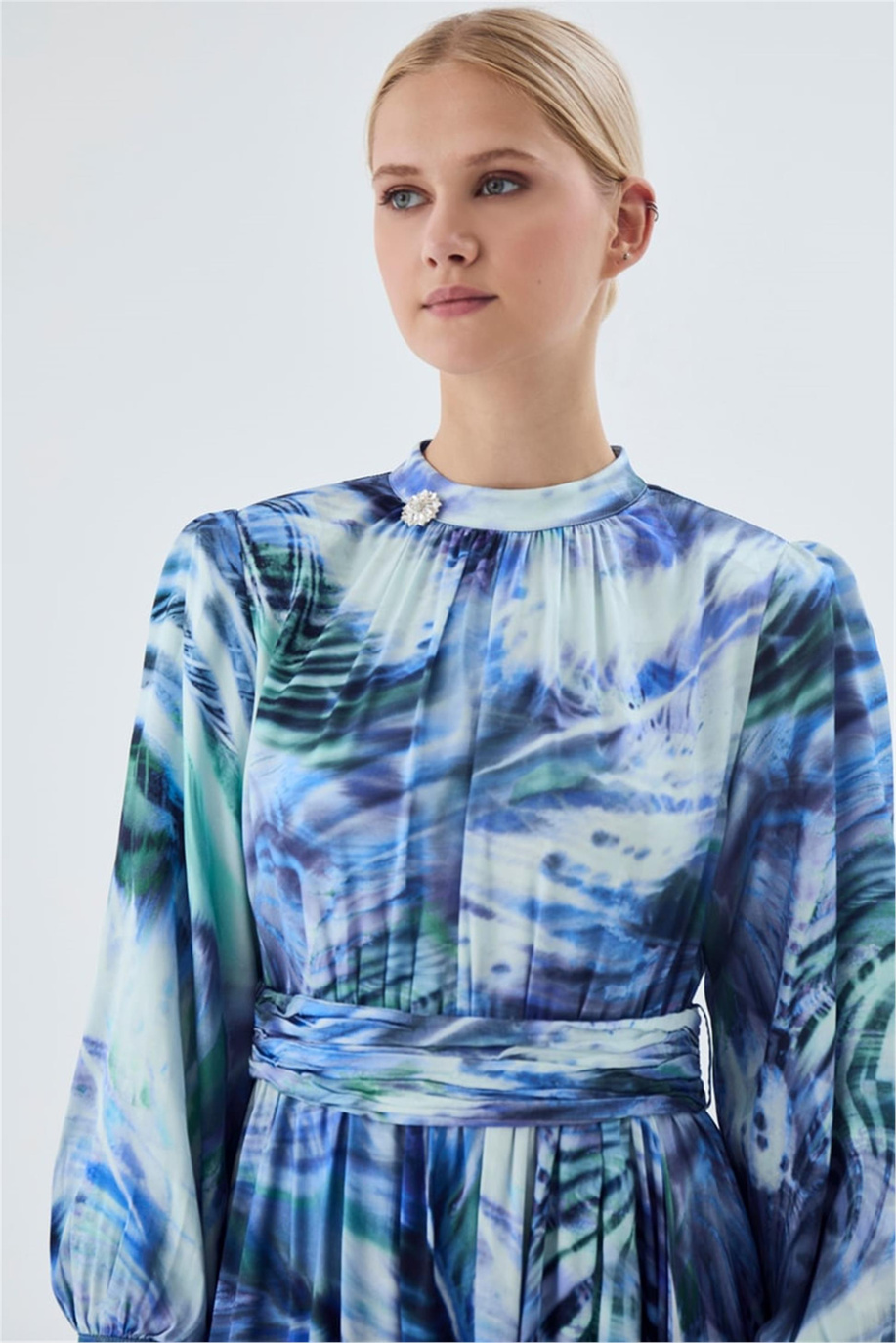 Desenli Elbise Mavi - 25YZ0455