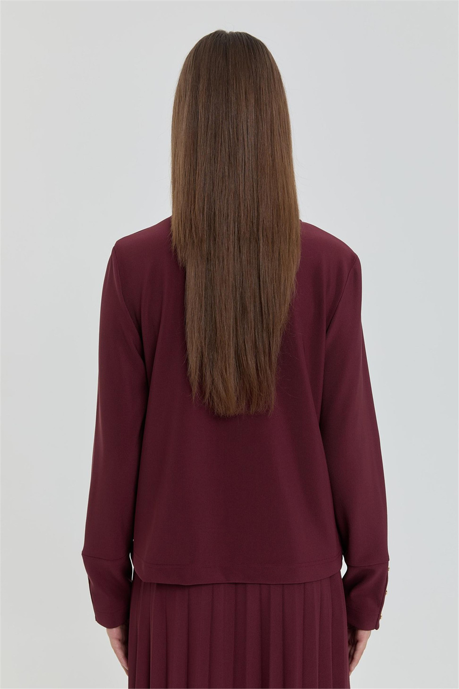 Dik Yaka Örme Basic Bluz Bordo
