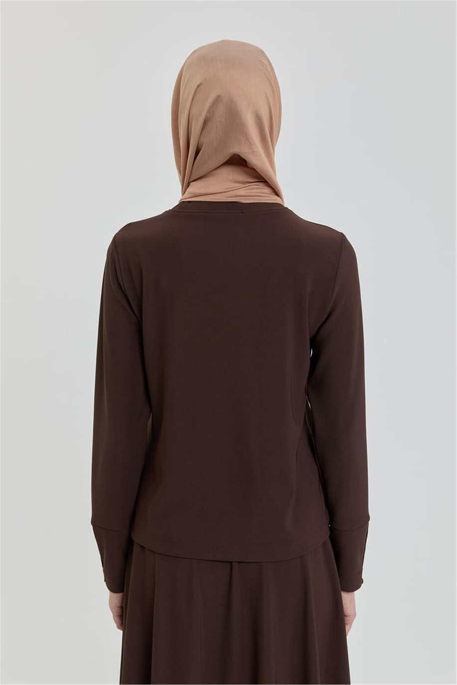 Dik Yaka Örme Basic Bluz Kahve