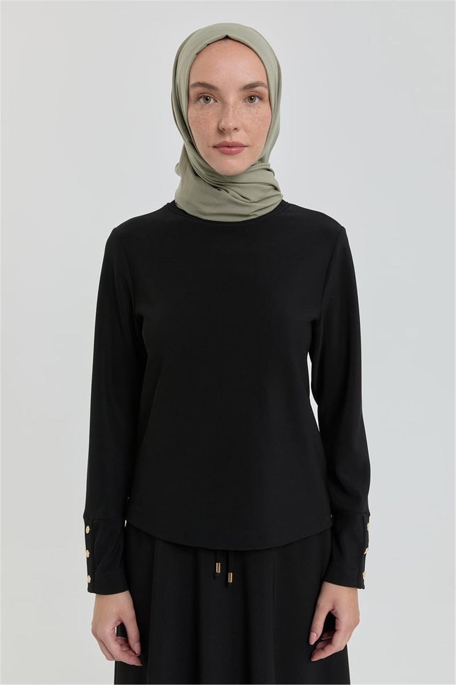 Dik Yaka Örme Basic Bluz Siyah