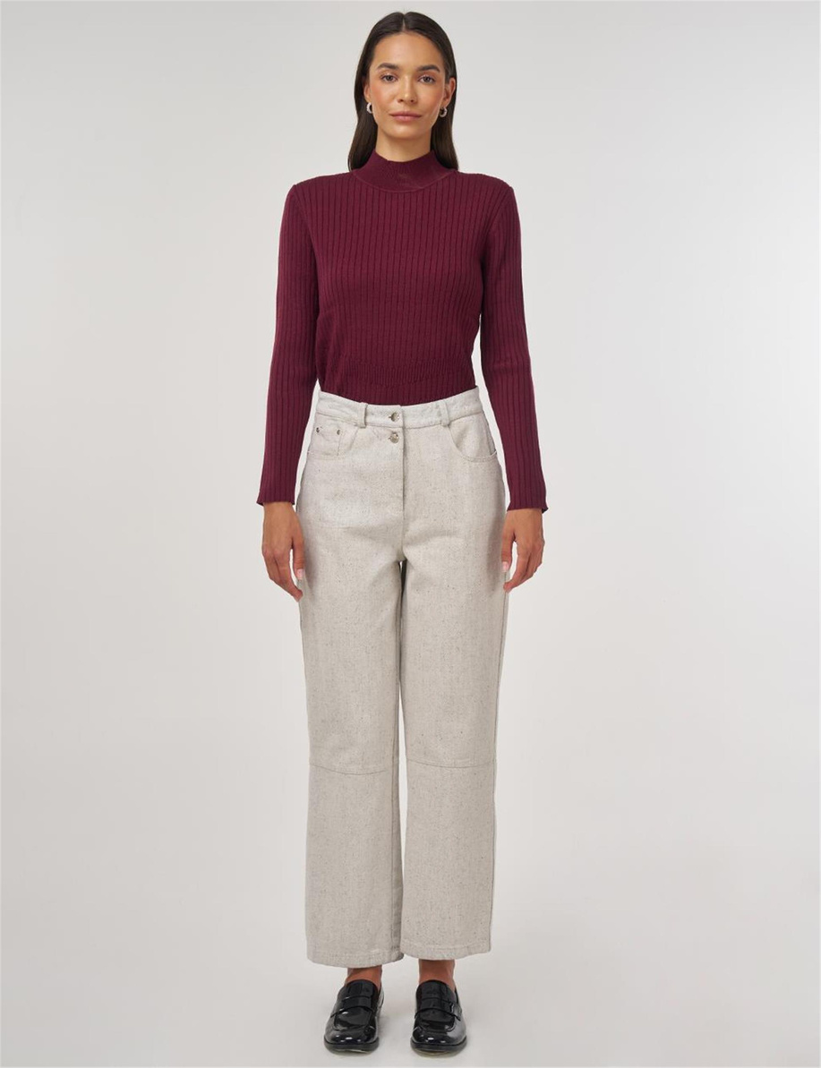 Dikiş Detaylı Denim Pantolon Gri