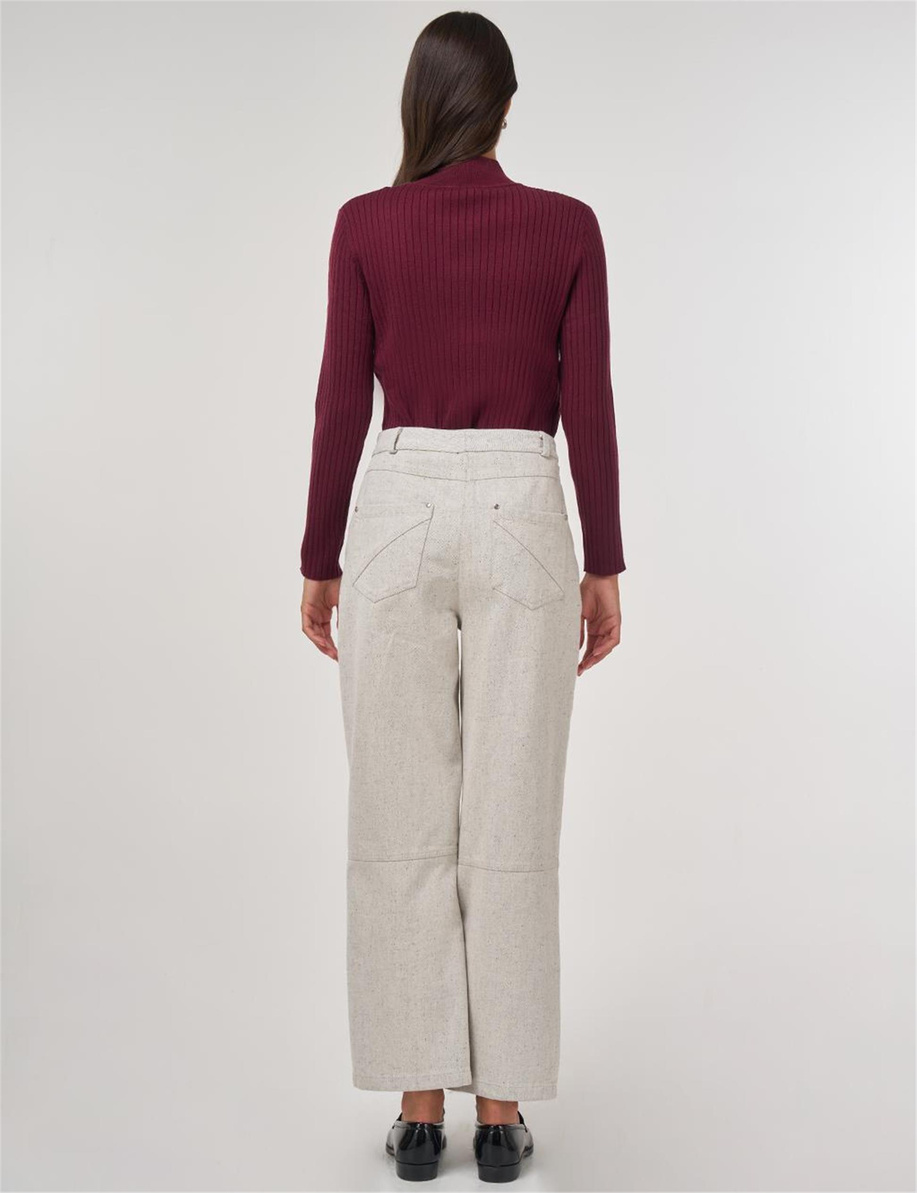 Dikiş Detaylı Denim Pantolon Gri