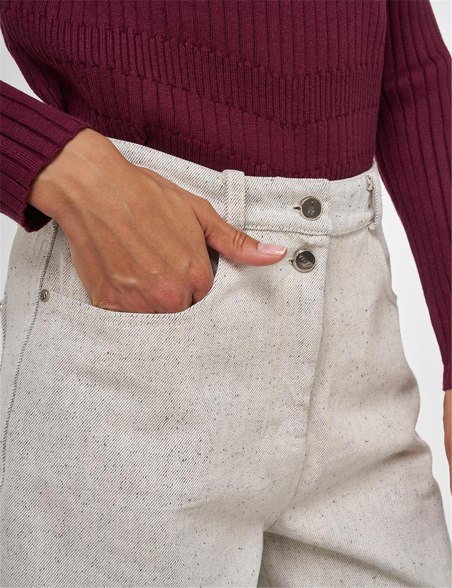 Dikiş Detaylı Denim Pantolon Gri