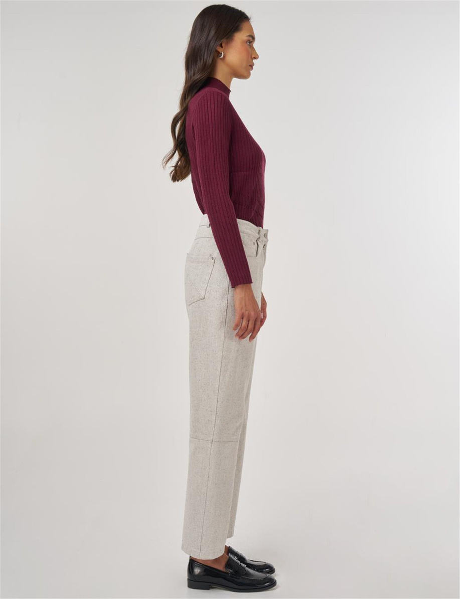 Dikiş Detaylı Denim Pantolon Gri