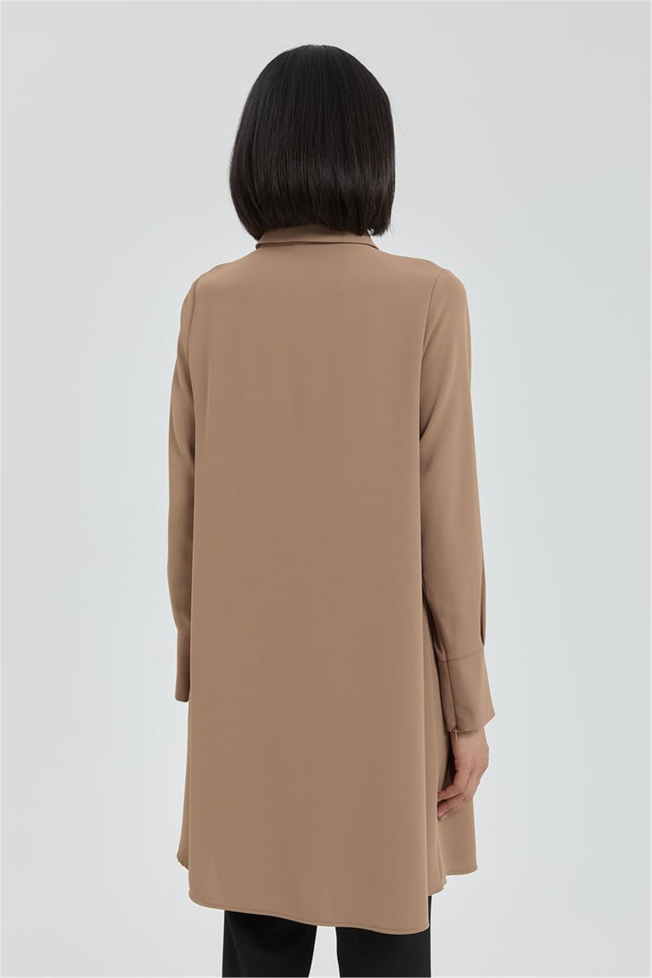Düğme Detaylı Gömlek Yaka Tunik Camel