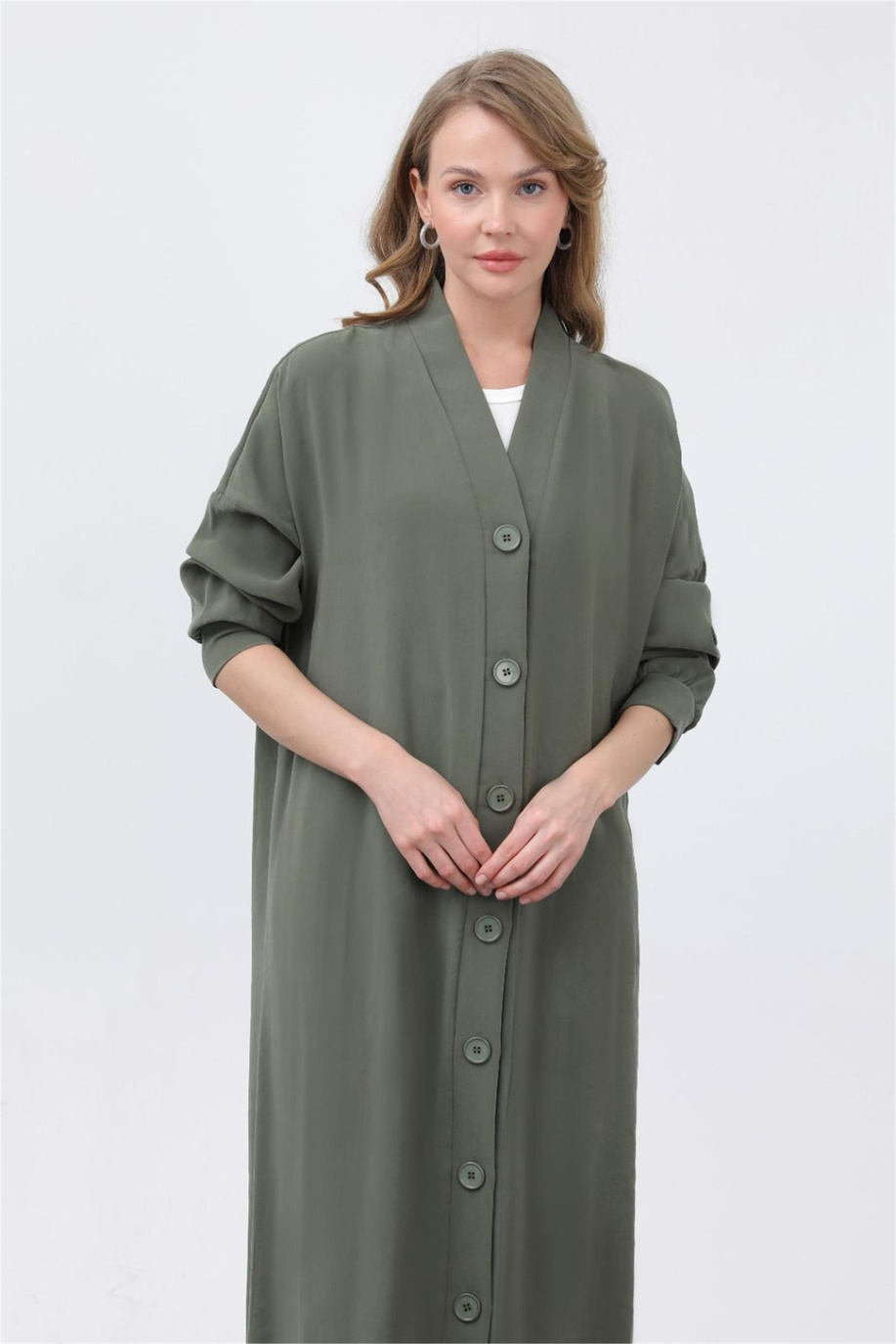Düğme Detaylı Oversize Tunik Koyu Haki - 25YP10681
