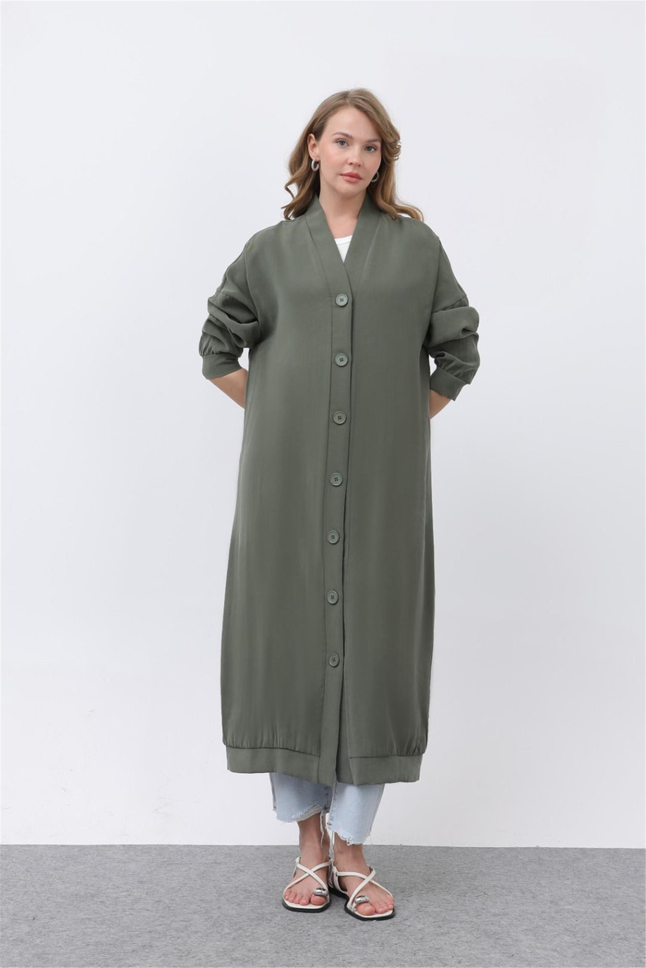 Düğme Detaylı Oversize Tunik Koyu Haki - 25YP10681