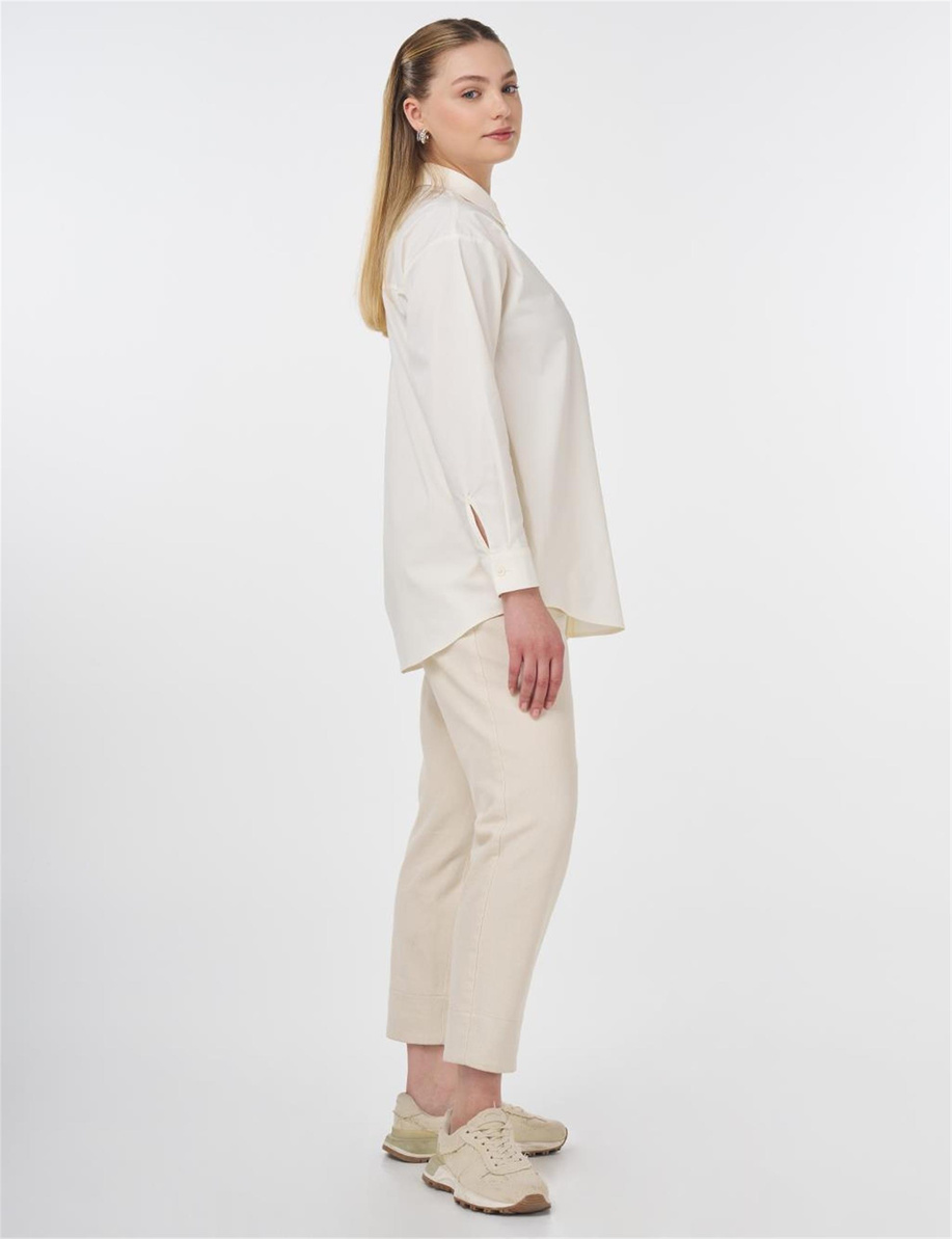 Düğmeli Poplin Gömlek Ekru