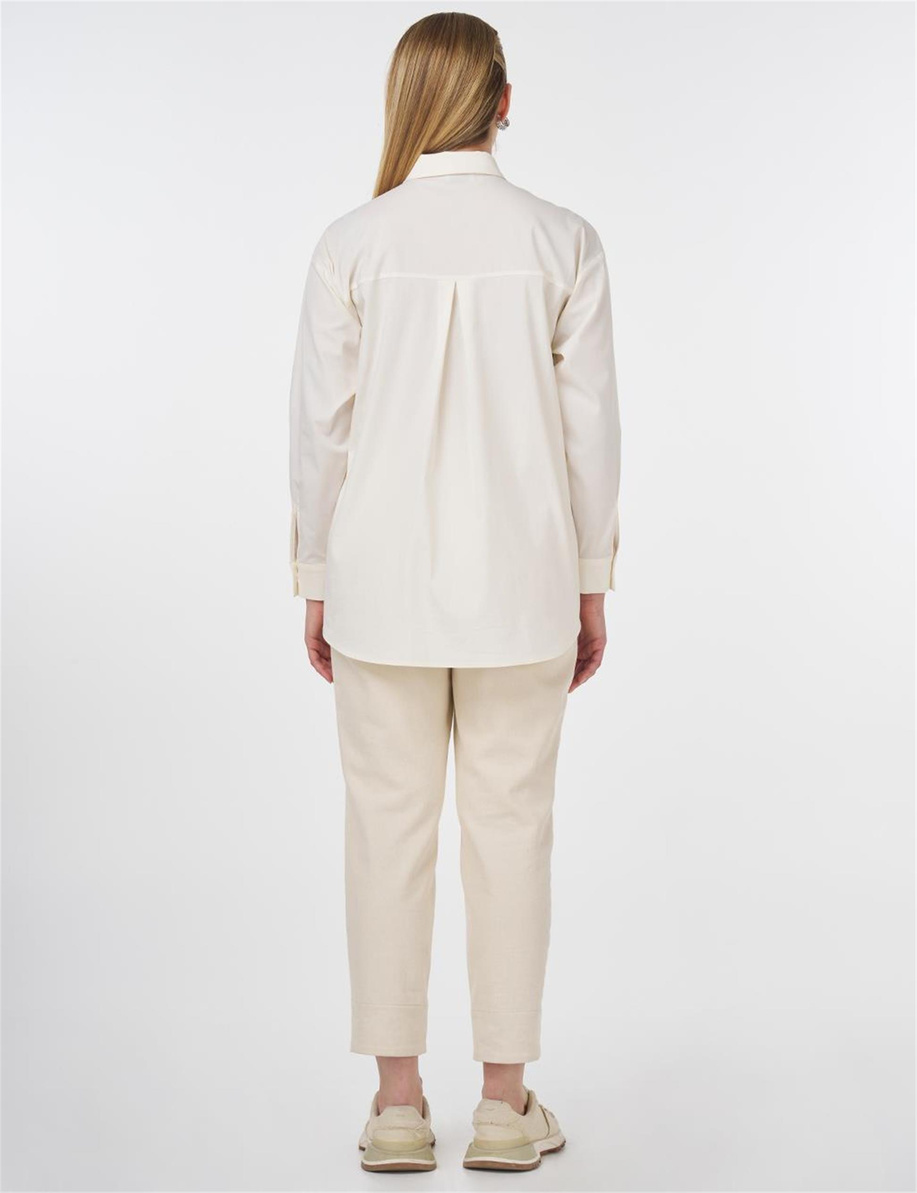 Düğmeli Poplin Gömlek Ekru