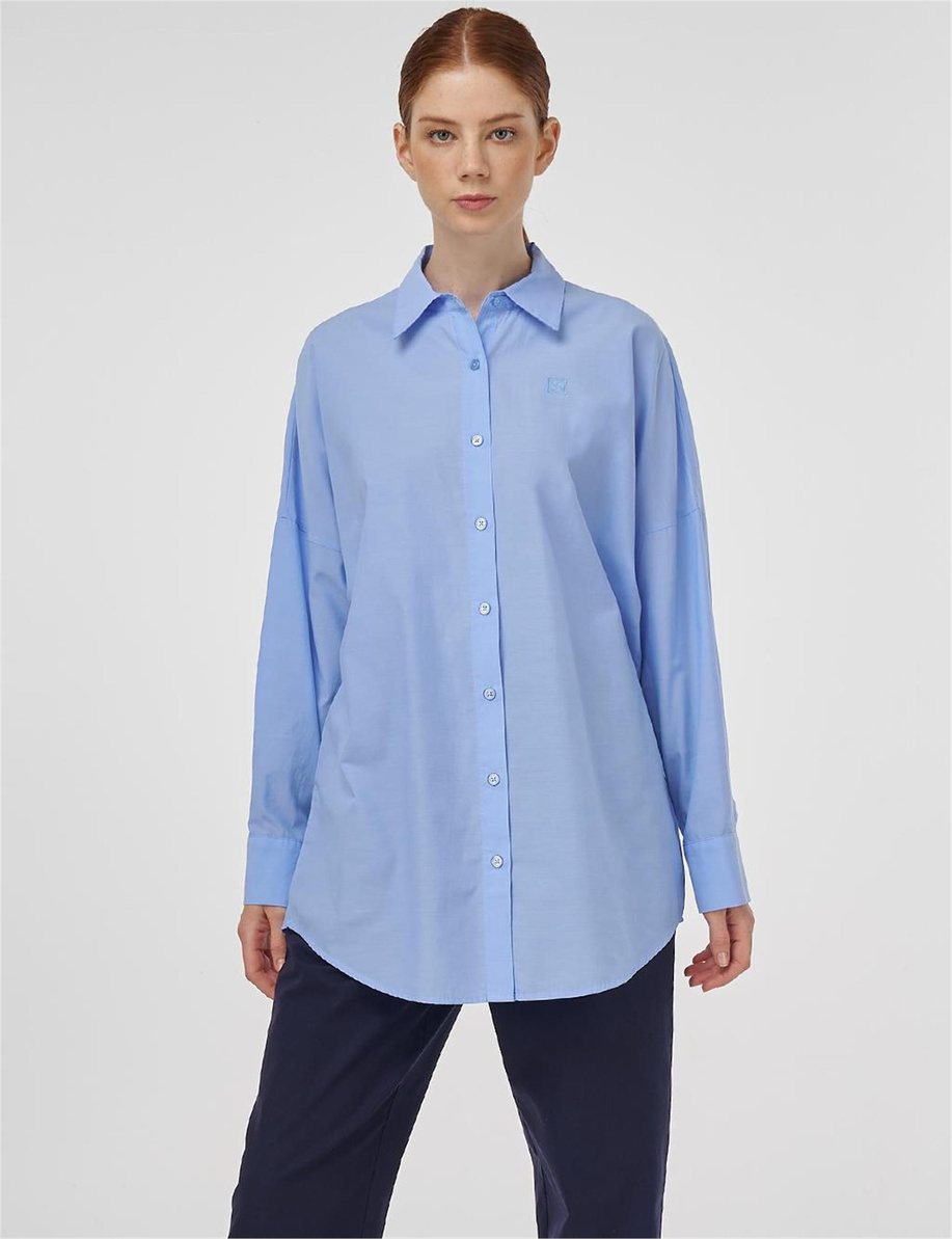 Düşük Omuz Pamuklu Tunik Açık Mavi