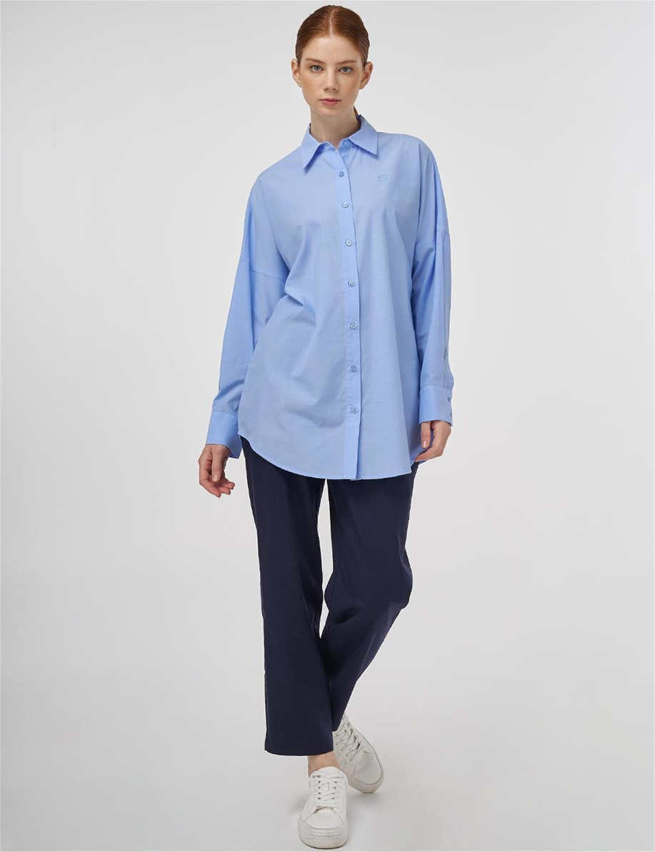 Düşük Omuz Pamuklu Tunik Açık Mavi