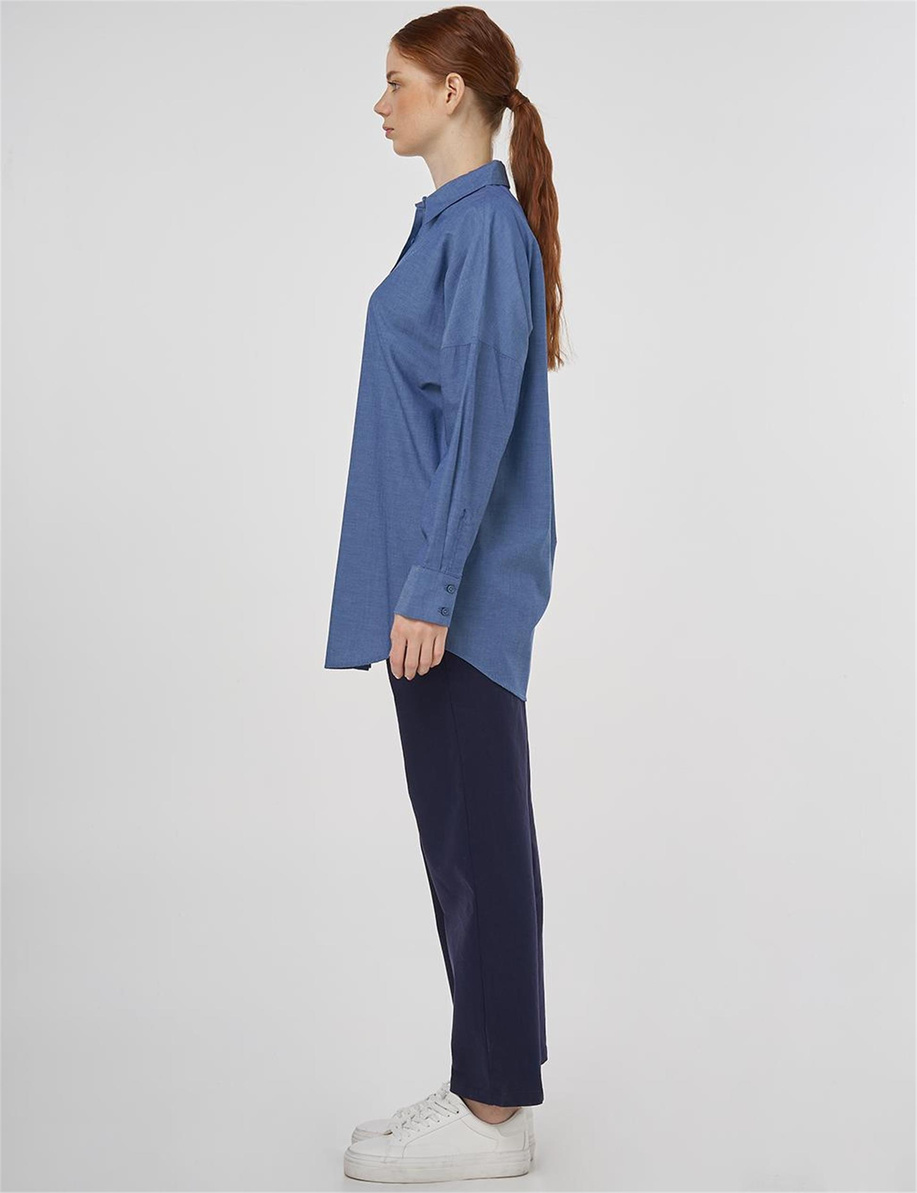 Düşük Omuz Pamuklu Tunik İndigo