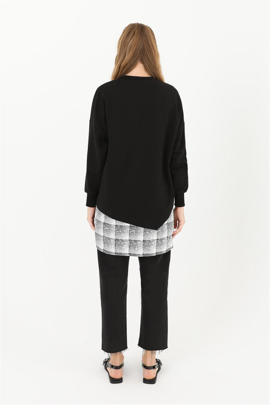 Ekose Detaylı Siyah Tunik