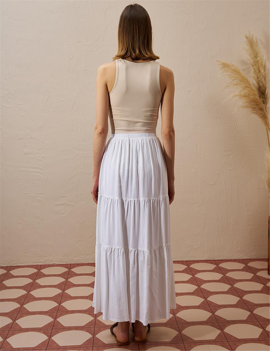 Ekru Kat Yüksek Bel Etek