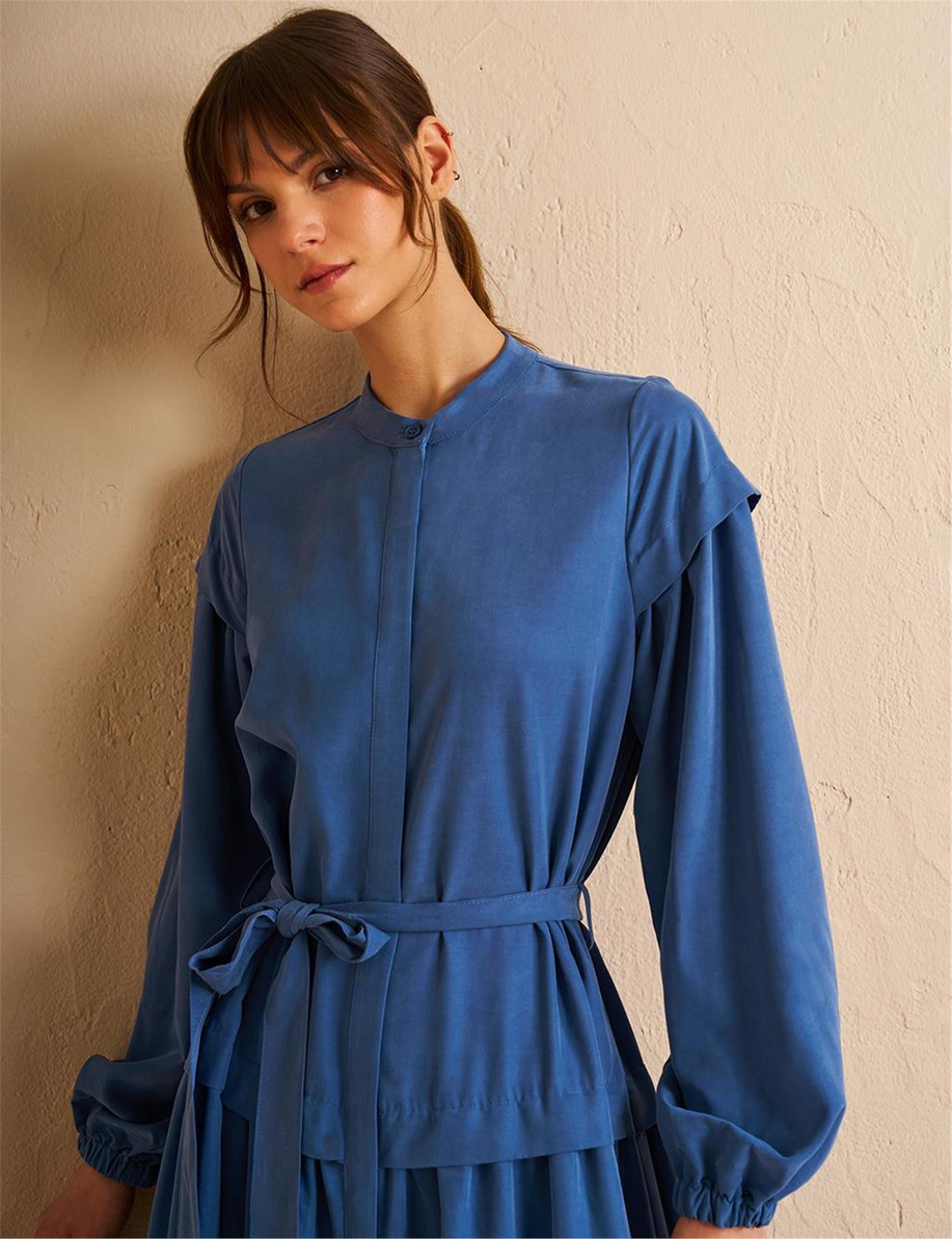 Eteği Katlı Modal Elbise İndigo