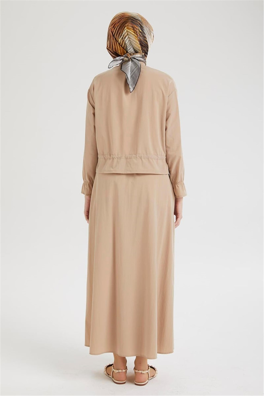 Etek Beli Lastikli Önlerden Cepli Ceketli İkili Takım Bej 25YT659