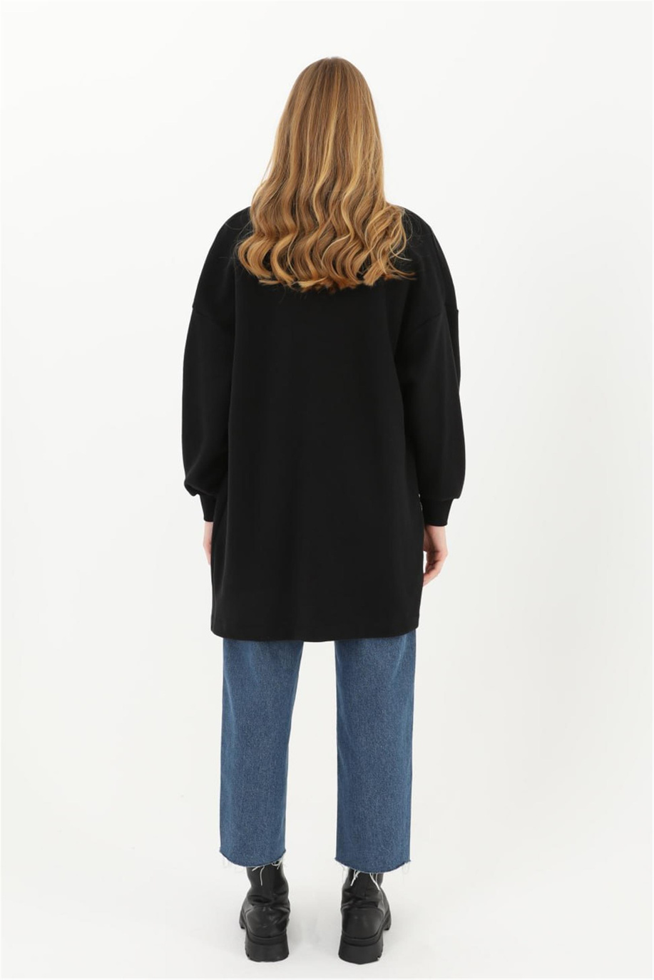 Fermuar Detaylı Siyah Hırka