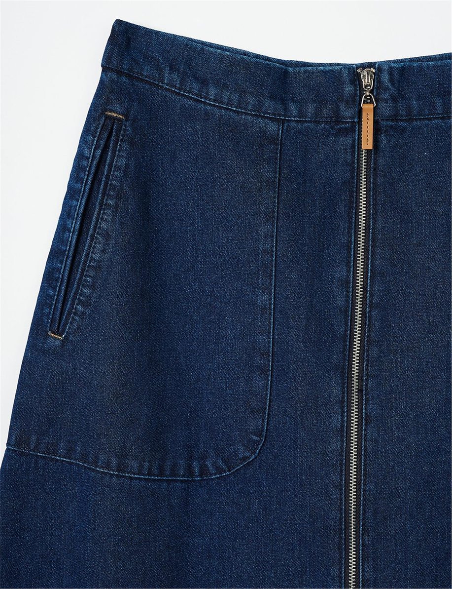 Fermuar Kapamalı Denim Lacivert Etek