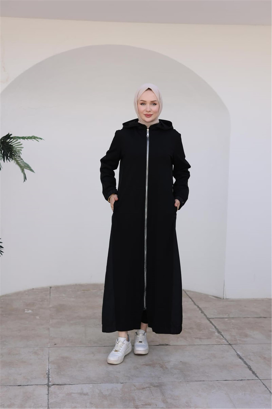 Fermuarlı Seyyar Kapüşonlu Siyah Giy Çık