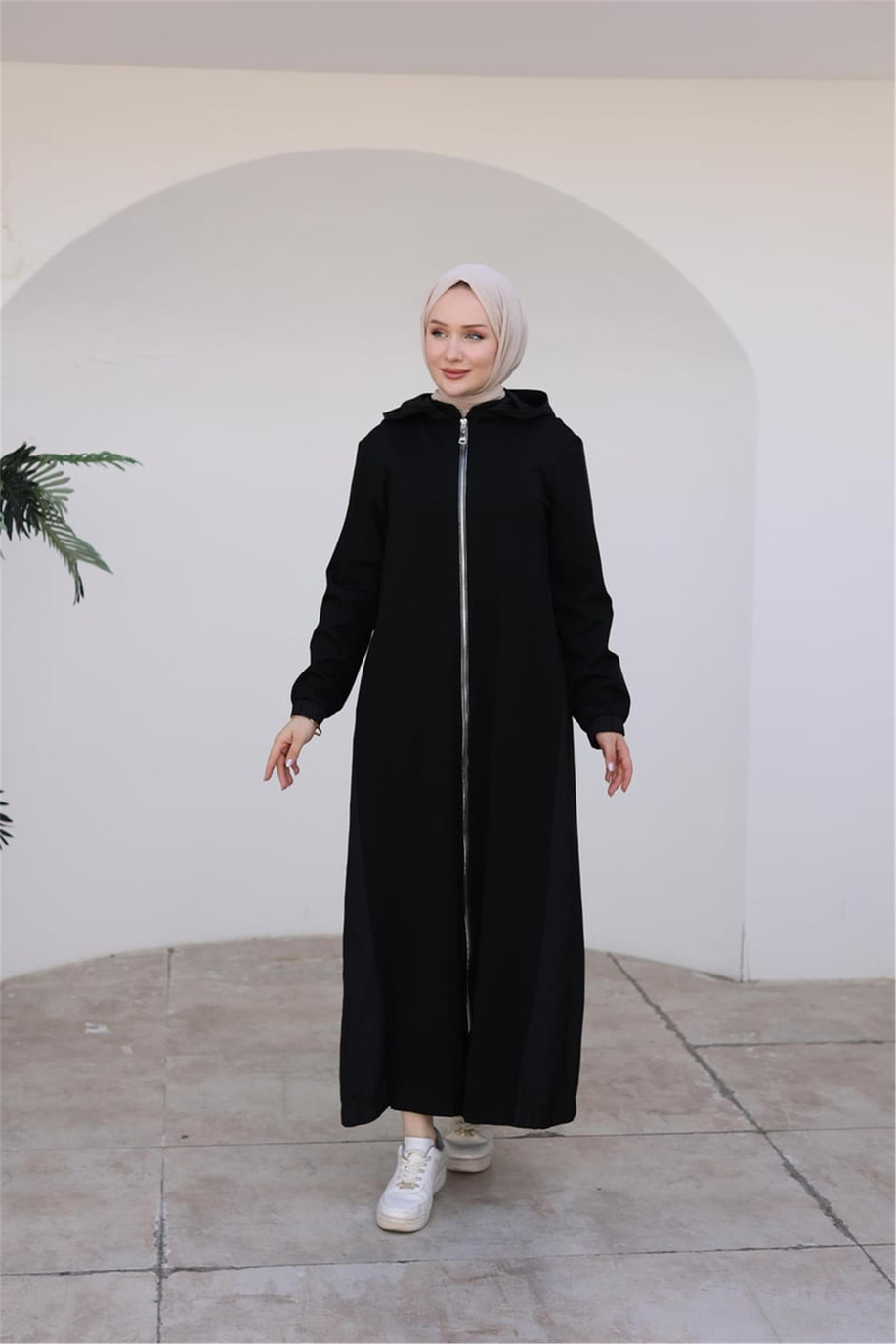 Fermuarlı Seyyar Kapüşonlu Siyah Giy Çık