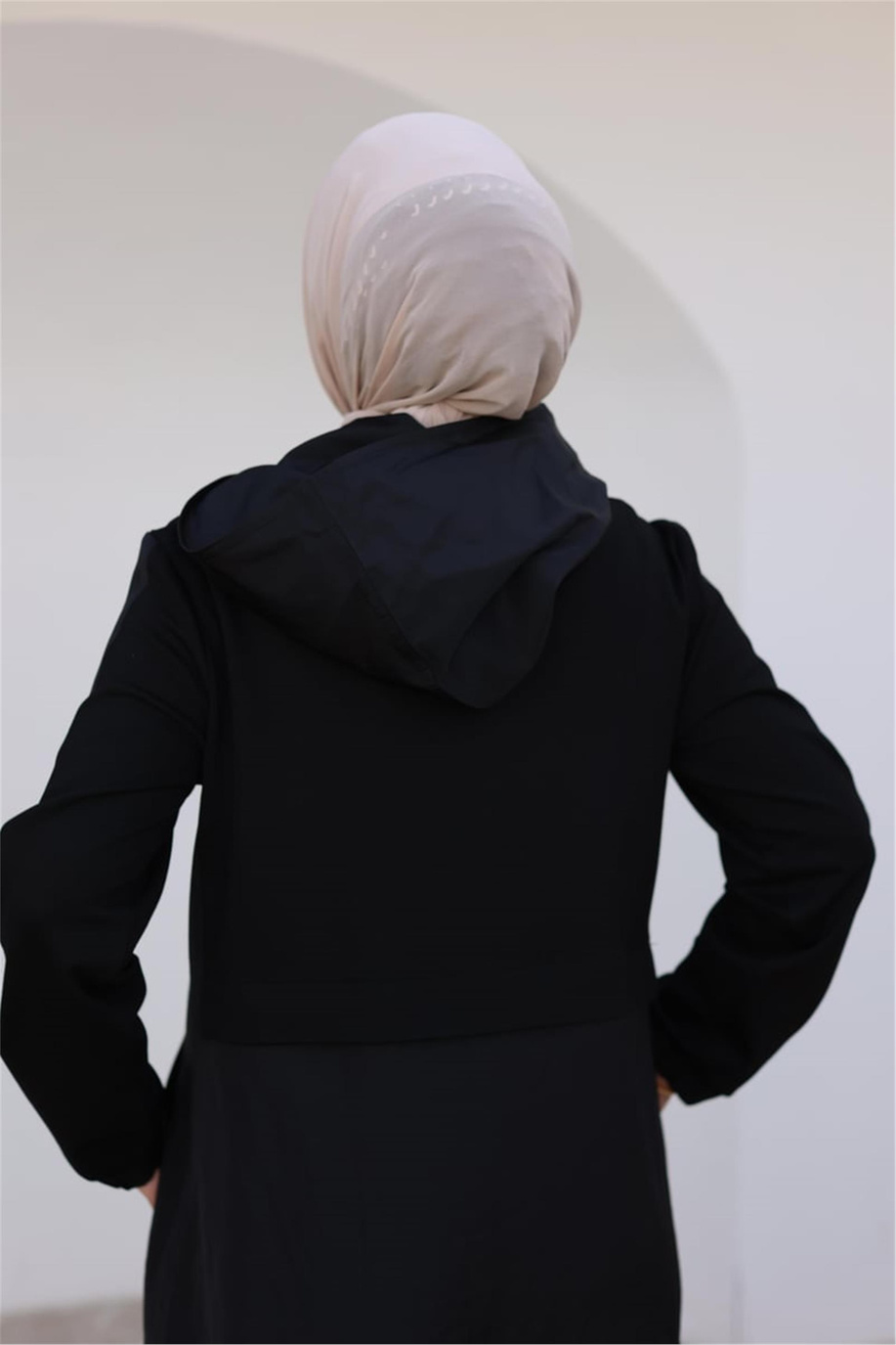 Fermuarlı Seyyar Kapüşonlu Siyah Giy Çık