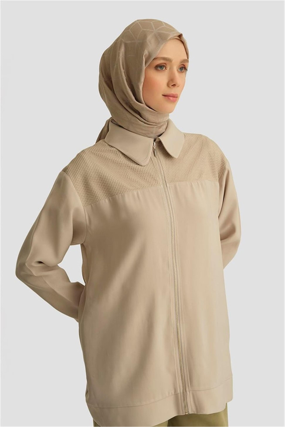 File Detaylı Tunik Bej - 25YD4228-1