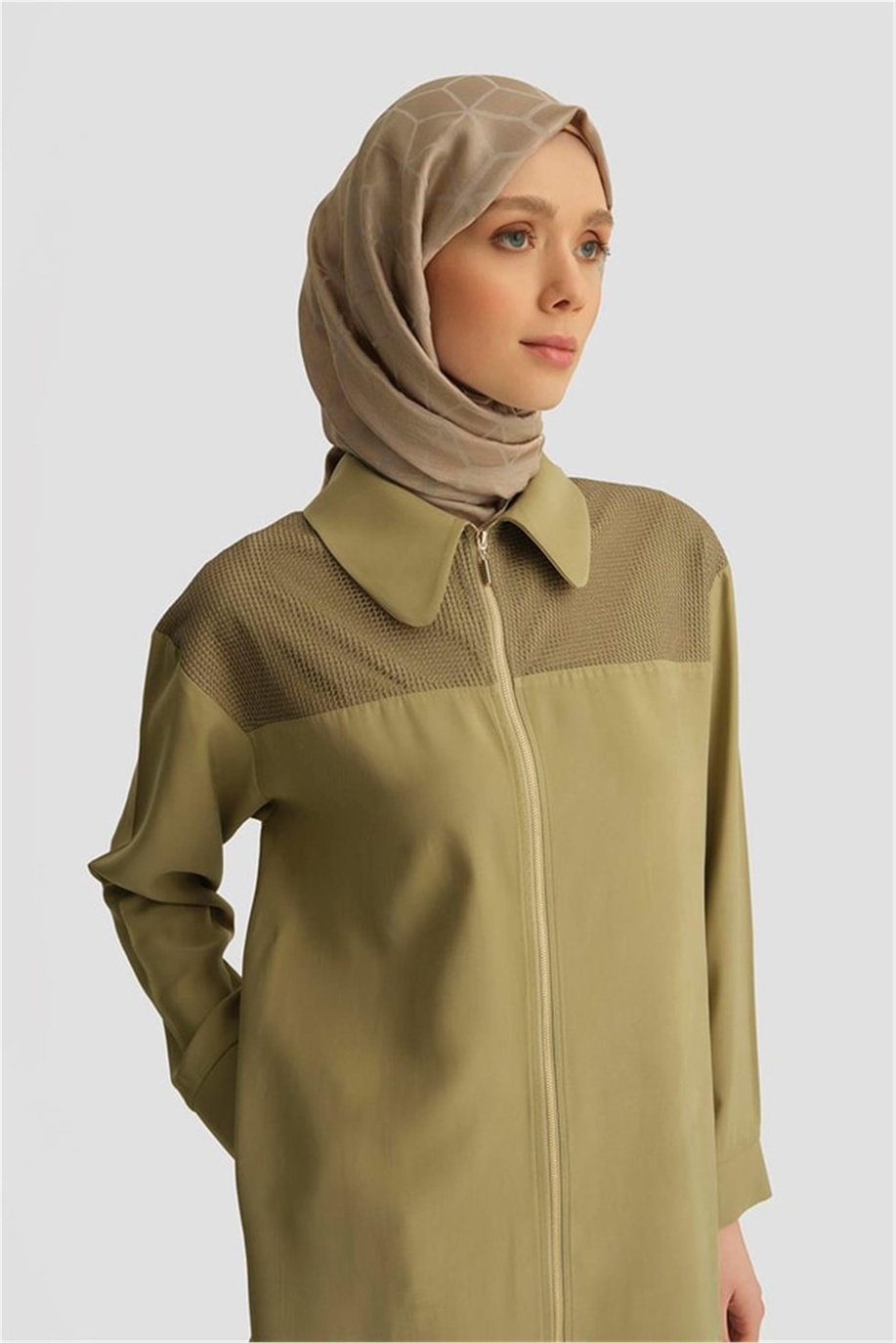 File Detaylı Tunik Haki - 25YD4228-1
