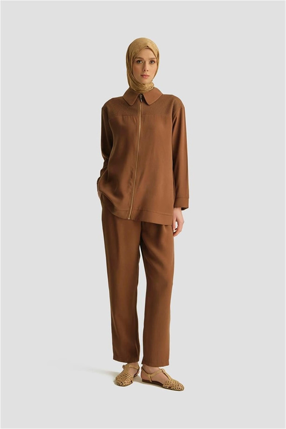 File Detaylı Tunik Kahve - 25YD4228-1
