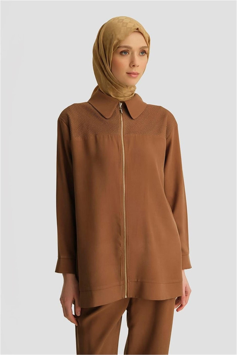 File Detaylı Tunik Kahve - 25YD4228-1