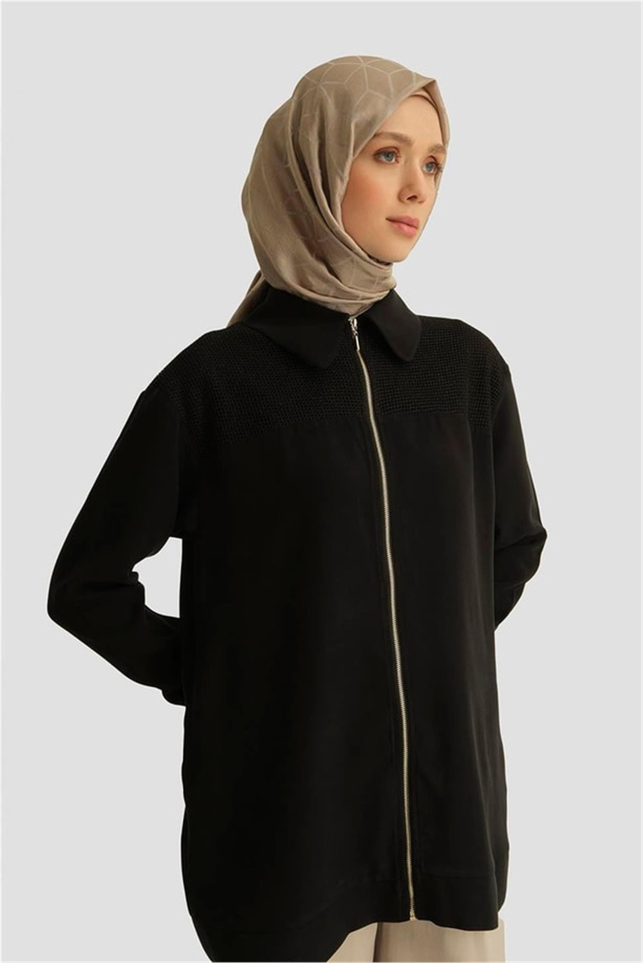 File Detaylı Tunik Siyah - 25YD4228-1