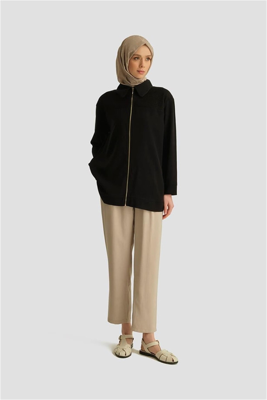 File Detaylı Tunik Siyah - 25YD4228-1