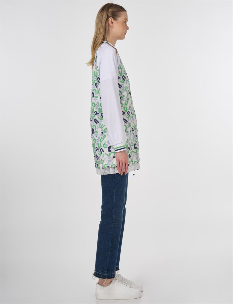 File Garnili Baskılı Ceket Optik Beyaz