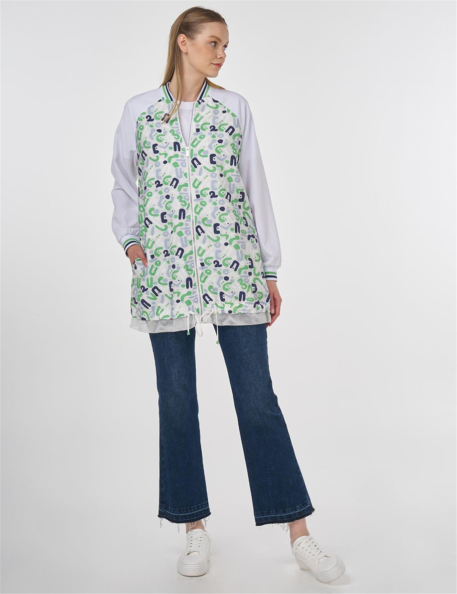 File Garnili Baskılı Ceket Optik Beyaz