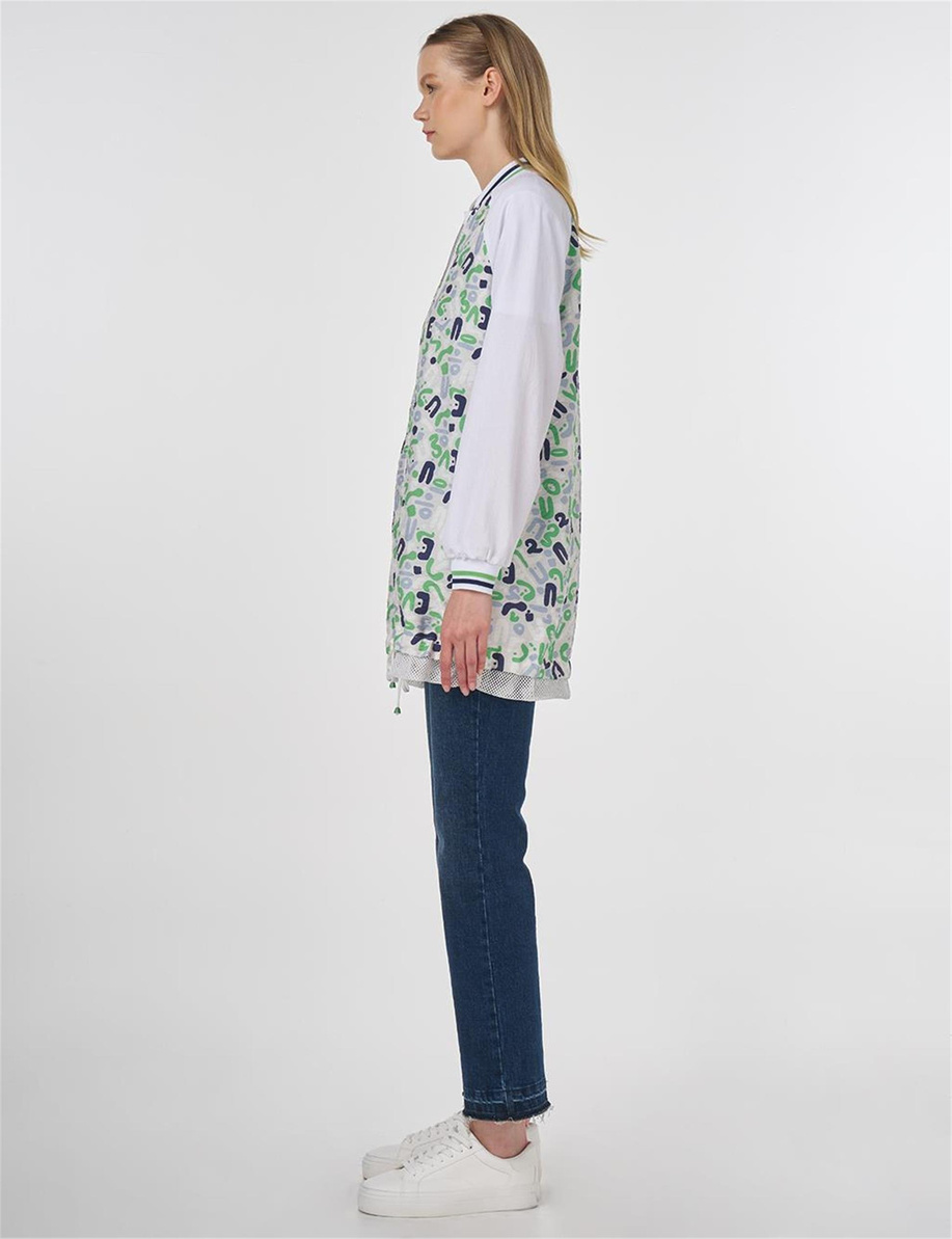 File Garnili Baskılı Ceket Optik Beyaz