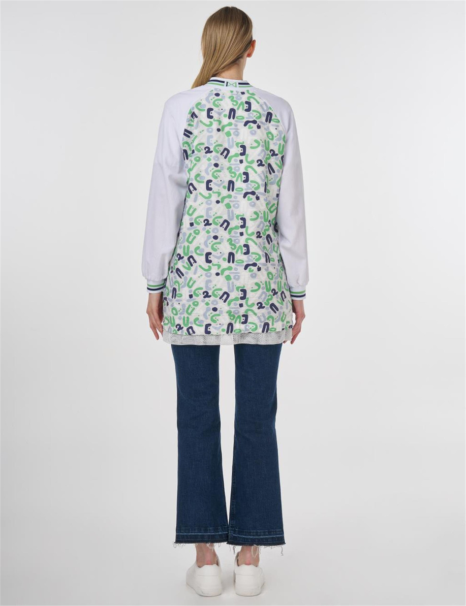 File Garnili Baskılı Ceket Optik Beyaz