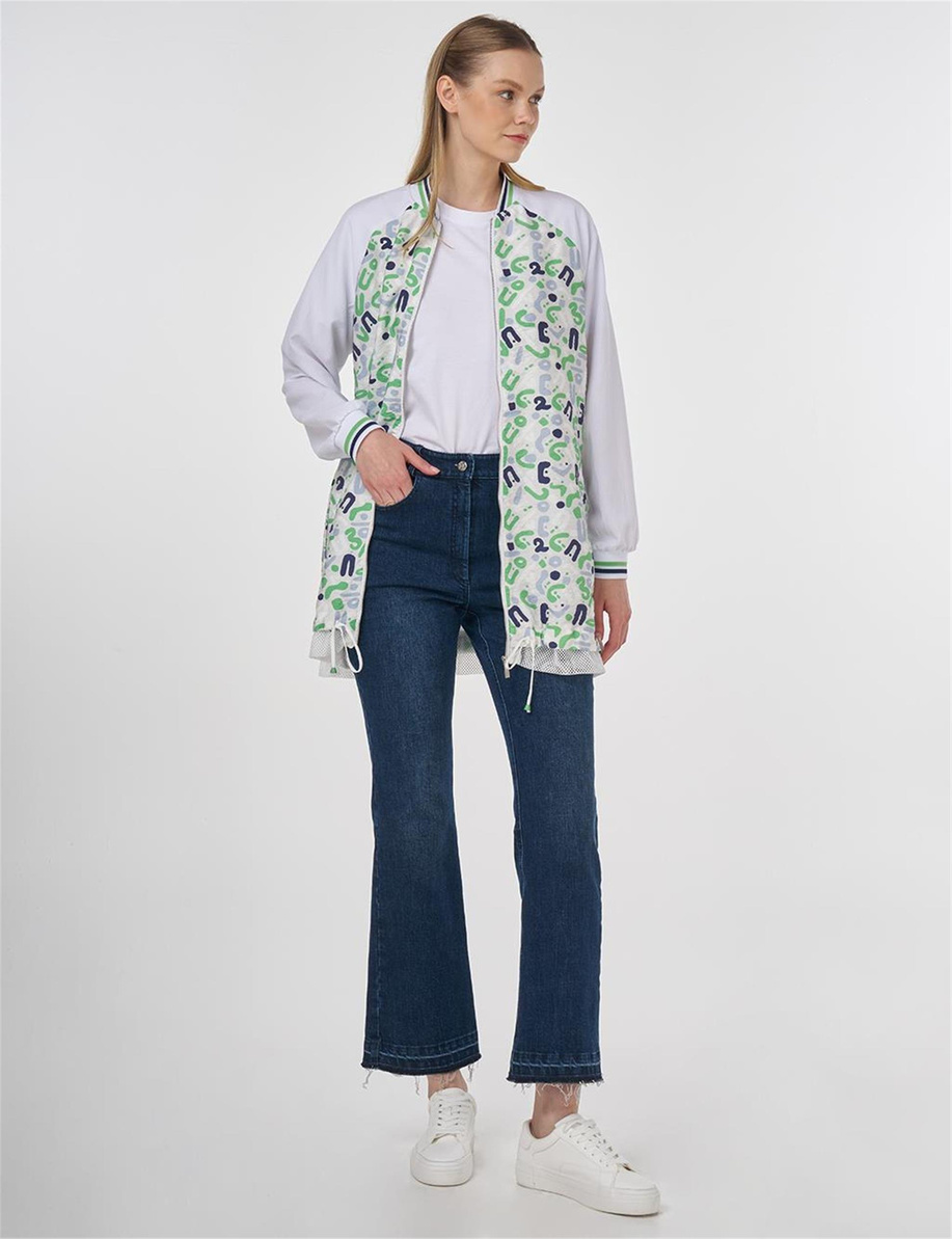 File Garnili Baskılı Ceket Optik Beyaz