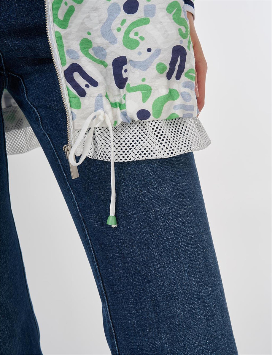 File Garnili Baskılı Ceket Optik Beyaz